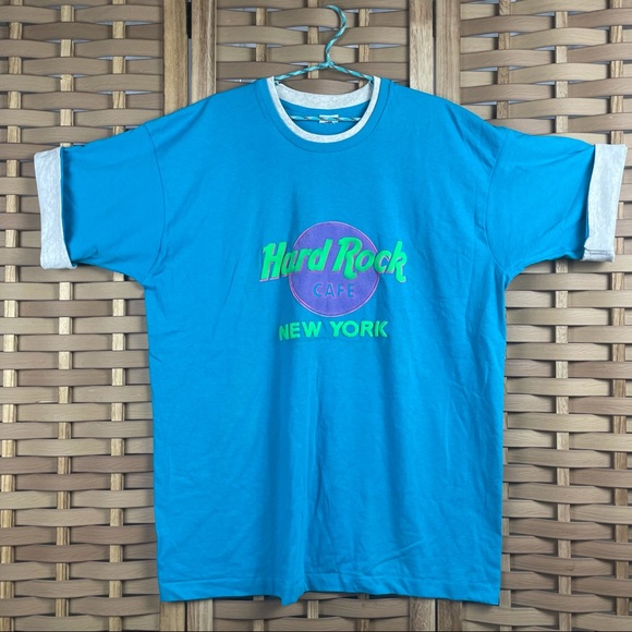 HARD ROCK Puffy Graphic Vintage 90s Hyper Wave Neon Cuff Sleeve Tshirt Skate Y2K - Picture 1 of 7